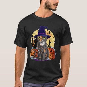 Tortoiseshell Cat Cute Halloween Witch Pumpkin T-Shirt