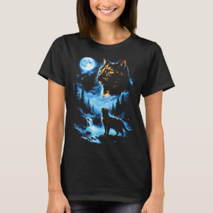 Tortoiseshell cat full moon mystic forest vintage T-Shirt