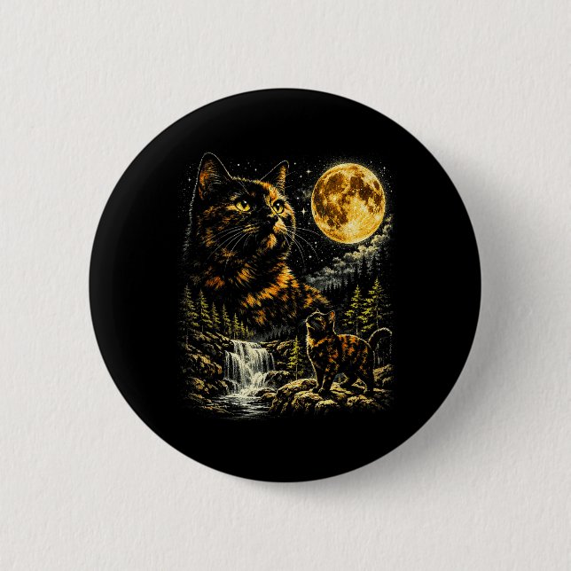 Tortoiseshell Cat Howling At Moon Celestial 6 Cm Round Badge (Front)