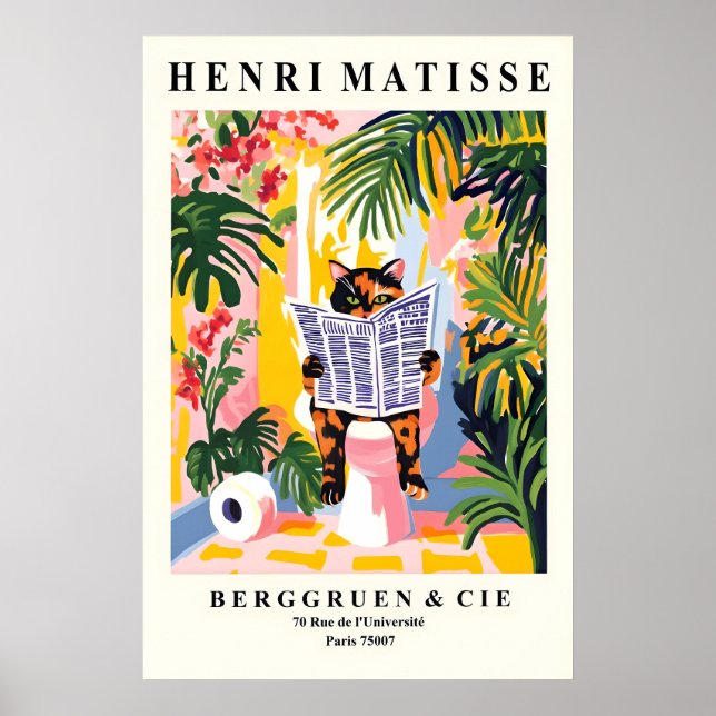 Tortoiseshell Cat on a Toilet Print - Matisse (Front)