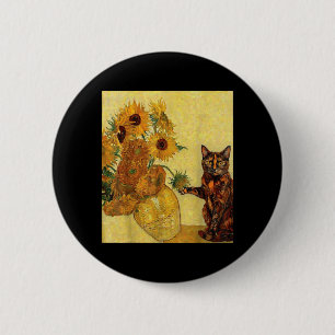 Tortoiseshell Cat Sunflowers Van Gogh Art Parody 6 Cm Round Badge