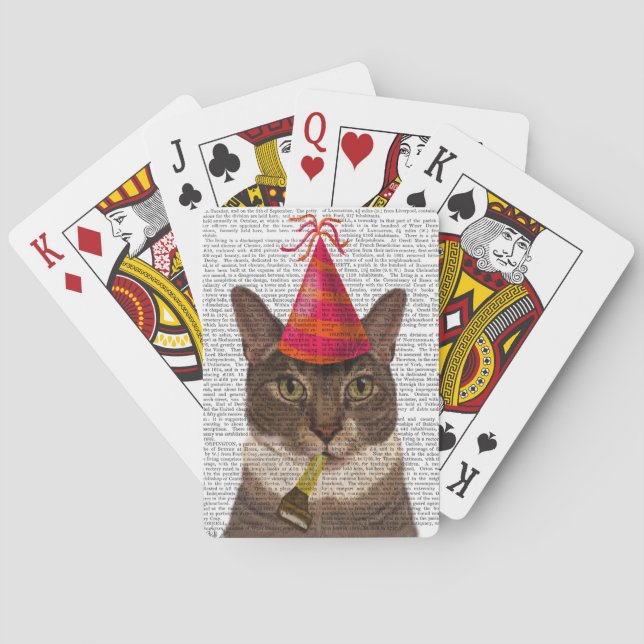 Tortoiseshell Cat with Party Hat Playing Cards (Back)