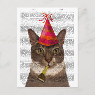 Tortoiseshell Cat with Party Hat Postcard