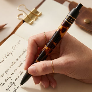 Tortoiseshell Custom Name with Gold Band Accent Black Ink Pen