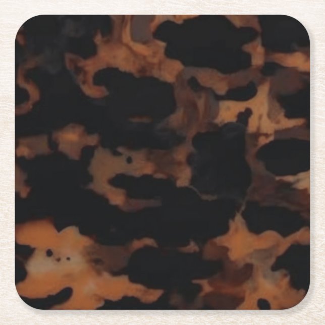 Tortoiseshell Seamless Pattern, Chic TortoiseShell Square Paper Coaster (Front)
