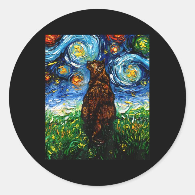 Tortoiseshell Tortie Starry Night Kitty Cat Art By Classic Round Sticker (Front)