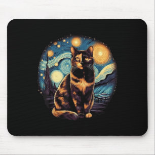 Tortoiseshell Tortie Starry Night Kitty Cat Art  Mouse Mat