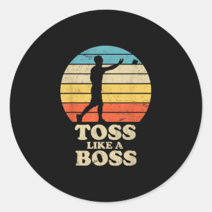 Toss Like A Boss Retro Style Cornhole Classic Round Sticker