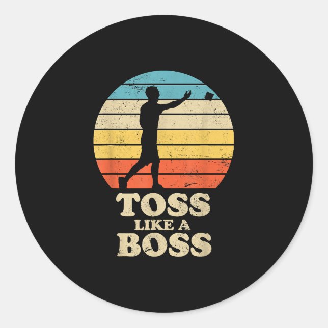 Toss Like A Boss Retro Style Cornhole Classic Round Sticker (Front)
