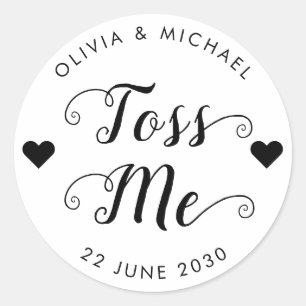 Toss Me Confetti Wedding Favour Script Heart Classic Round Sticker
