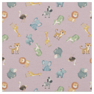 Tossed African Animals on Dusty Pink Fabric