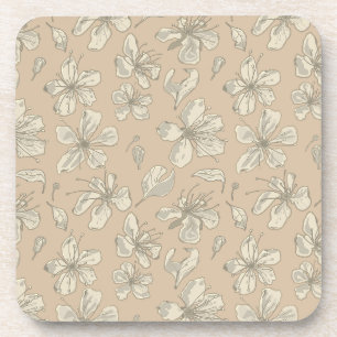 Tossed Blossoms on Light beige - seamless pattern Coaster