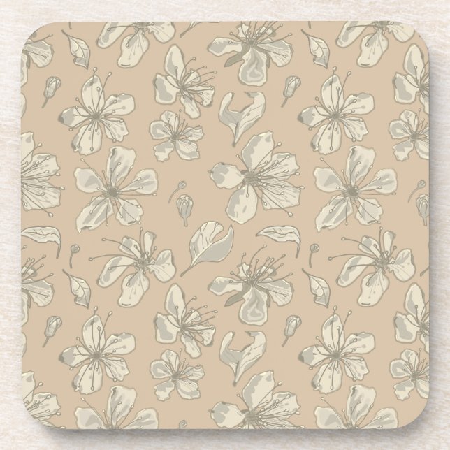 Tossed Blossoms on Light beige - seamless pattern Coaster (Front)