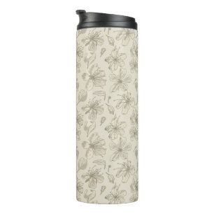 Tossed Blossoms on Light Sand - seamless pattern.  Thermal Tumbler