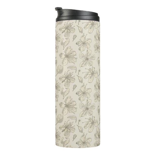 Tossed Blossoms on Light Sand - seamless pattern.  Thermal Tumbler (Rotated Right)