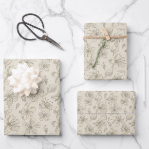 Tossed Blossoms on Light Sand - seamless pattern. Wrapping Paper Sheet