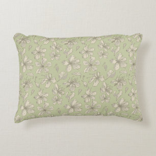 Tossed Blossoms on Olive Green - seamless pattern. Decorative Cushion