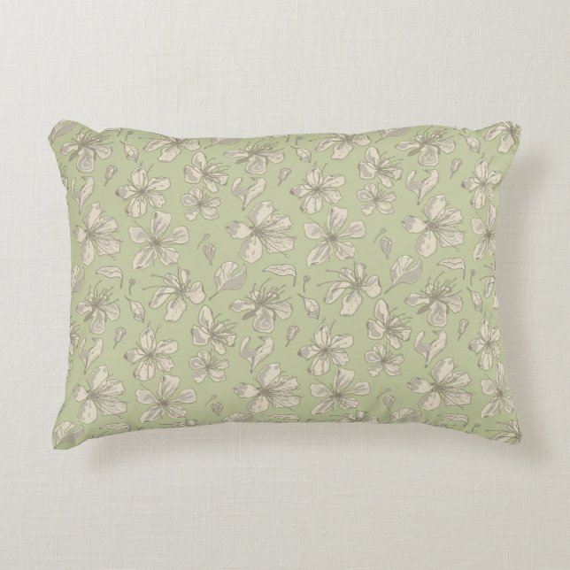 Tossed Blossoms on Olive Green - seamless pattern. Decorative Cushion (Front)