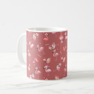 Tossed Christmas Flamingos on Faded Red Coffee Mug