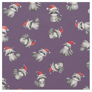 Tossed Christmas Raccoons on Dark Purple Fabric