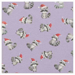 Tossed Christmas Raccoons on Light Purple Fabric