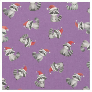 Tossed Christmas Raccoons on Purple Fabric