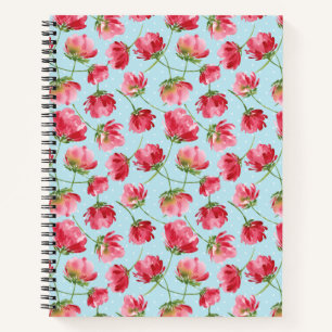 Tossed Crimson Red Watercolor Florals Polka Dots Notebook