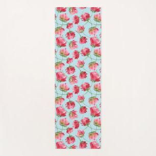 Tossed Crimson Red Watercolor Florals Polka Dots Yoga Mat