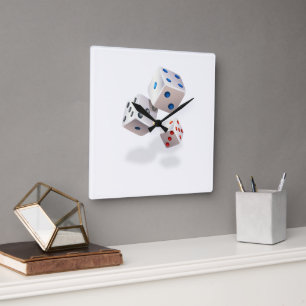 Tossed Dice With Colourful Dots  Square Wall Clock