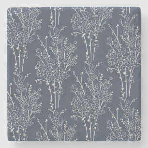 Tossed Floral Silhouette Botanical Inky Navy Stone Coaster