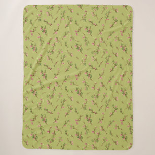 Tossed Floral Wildflowers on Chartreuse Green Sherpa Blanket