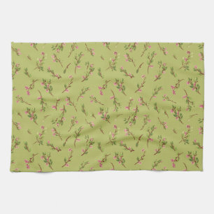 Tossed Floral Wildflowers on Chartreuse Green Tea Towel