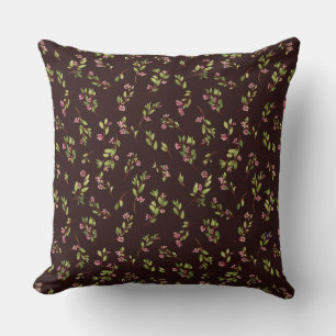Tossed Floral Wildflowers on Chocolate Brown Cushion