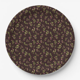 Tossed Floral Wildflowers on Chocolate Brown Paper Plate