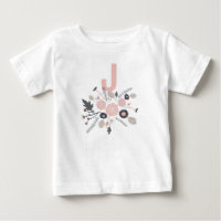 Tossed Flower Motif Grey Pink Black With Initial