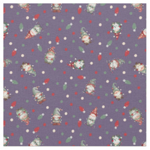 Tossed Gnomes Wrapped in Lights on Gray-Purple Fabric