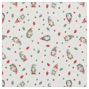 Tossed Gnomes Wrapped in Lights on White Fabric