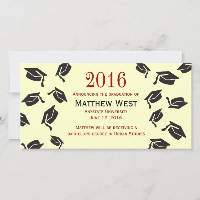 Tossed Graduation Caps Announcement - Red (Front)