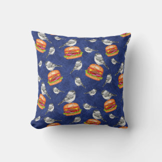 Tossed Tahoe Cheeseburger Birds on Deep Blue Cushion