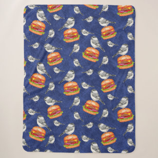 Tossed Tahoe Cheeseburger Birds on Deep Blue Sherpa Blanket