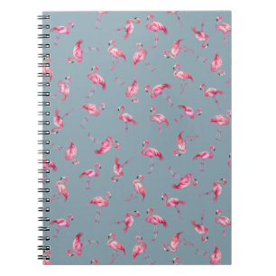 Tossed Watercolor Flamingos on Light Gray-Blue Notebook