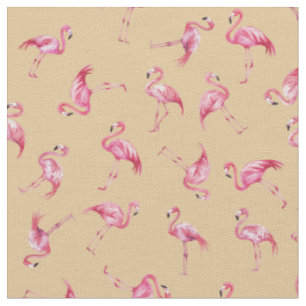 Tossed Watercolor Flamingos on Light Orange Fabric