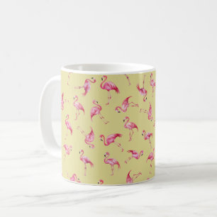 Tossed Watercolor Flamingos on Light Yellow Coffee Mug