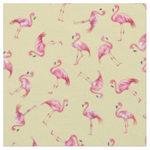 Tossed Watercolor Flamingos on Light Yellow Fabric