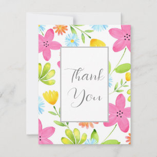Tossed Watercolor Flowers Thank You Card