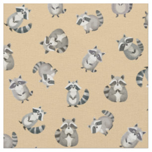 Tossed Watercolor Raccoons on Light Orange Fabric