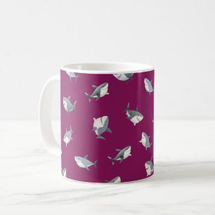 Tossed Watercolor Sharks on Dark Pink Coffee Mug