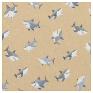 Tossed Watercolor Sharks on Light Orange Fabric