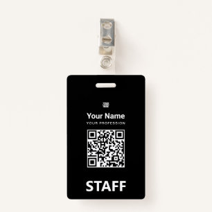 Total black Employee Qr Code, Bar Code, Logo, Name ID Badge