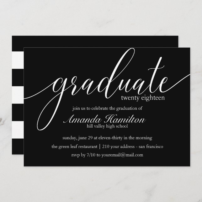Total Black typography Graduation Invitation (Front/Back)